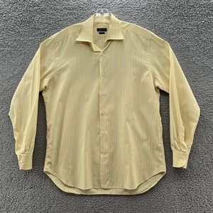 Andrea Castaldi Dress Shirt Mens 16.5 X 42 Yellow Pinstripe Italian Cotton